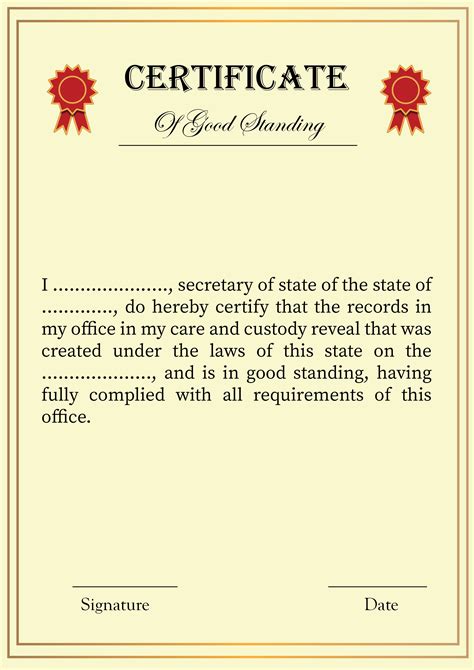 good standing certificate mbr.